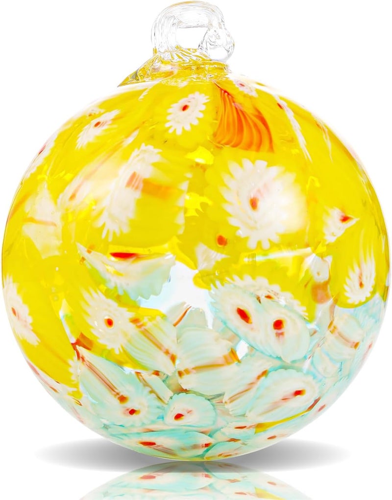 VOREEN 4" Hanging Glass Garden Gazing Ball Hand Blown Glass Witch Ball Christmas Ornament Friendship Balls for Outdoor Garden Patio Window Home Décor, Gift for Mom Wife Friend, Peacock Pattern - Image 1